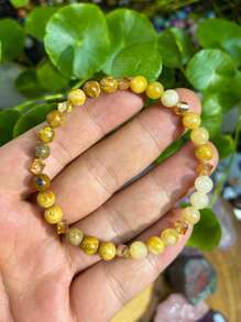 1pc Yellow Quartz Beaded Bracelet, 6mm, Handmade Jewelry, Symbolizing Wealth And Success, Unisex Everyday Wear, Jewelry Gift - Yellow - View 4
