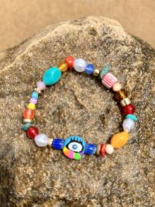 1 pieza Pulsera hecha a mano de cuentas de vidrio coloridas con diseño de ojo malvado, joyería boho de verano y playa para mujer (el color y la forma varían) - Multicolor - Ver 2