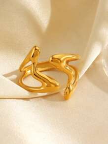 1pc Stainless Steel 18K Gold Plated Simple Geometric Open Ring, Suitable For Daily Wear For Women - Multicolor - View 4