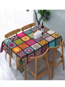 1pc Rectangle Polyester Tablecloth, Mandala Bohemian Style Colorful Tablecloth For Holiday Party Decor, Home Decoration