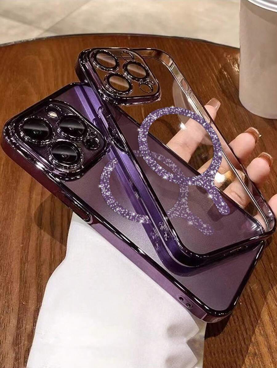 1 个透明电镀防震硅胶外壳，带闪光磁环，TPU 材质保护手机壳，兼容 15 Pro Max、16 Pro Max、16 Pro、11、12、13、14 Pro Max、14 Pro、13 Pro Max、16、17、17 Pro、17 Pro Max，支持无线充电 - 深紫色 - 查看 1