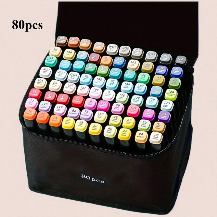 24/48/80 支彩色酒精马克笔套装，带双头搅拌器，用于绘画、素描、着色的艺术马克笔，艺术笔和永久性荧光笔，重返校园 - 彩色 - 查看 1