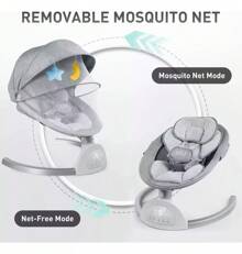 Mecedora Eléctrica Con Columpio Musical Para Cuna De Bebé Con Colchón Y Mosquitero, Mando A Distancia,Bluetooth - Gris - Ver 5