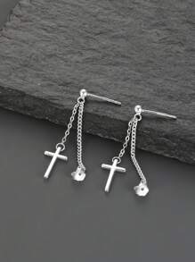 1 Pair Unique High-End Cross Chain Earrings, Cubic Zirconia Stud Earrings, Edgy & Elegant Style, Suitable For Men And Women