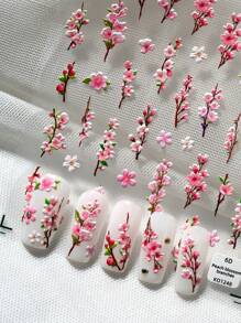 A New Pink Tree Branch Peach Blossom Nail Art Sticker, Three-Dimensional Relief Beautiful Flower Back Adhesive Sticker Nails Nail Supplies - Multicolor - View 6