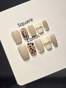 10pcs Trapezoidal Cat Eye Champagne Metal Shiny Nail Art Stickers, Clip-On Reusable Press-On Nails For Daily Wear, With 1pc Jelly Gel Nail File And 1pc Nail Buffer Block