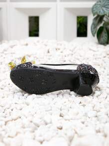 New Girls Sequin Round Toe High Heel Dress Shoes, Transparent Glass Jelly Princess Shoes, Cute Thick Heels For Little Girls - Black - View 2