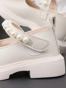 1 Pair Fashion Cute Bowknot & Faux Pearl Decor Hook-And-Loop Non-Slip Outdoor Daily Wear Shoes For Girls, Suitable For Spring & Autumn, School, Party - Beige - View 8