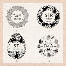 婚礼和复活节定制木质印章套装 - 雕刻兔子彩蛋和新娘图案，适用于邀请函、春季工艺品、周年纪念礼物