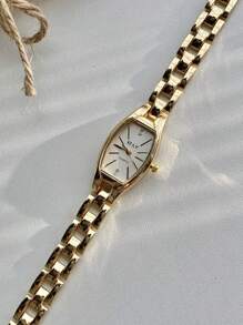 1pc Rose Gold Crystal Glass Small Face Bracelet Watch, Fashionable & Elegant For Daily Decoration