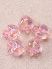 5pcs Bright Iridescent Crown & Heart Shaped Beads, DIY Jewelry Accessory