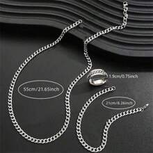 3pcs/Set Street Hip Hop Stainless Steel Men Jewelry Set, Non-Fading/Punk Fashion Men Necklace+Bracelet+Ring Set, Personalized , Perfectly Match Your Style - Multicolor - View 6