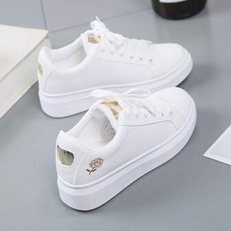 Korean Style Versatile Student Women's Flat Bottom Shoes, Fashion Sneakers, Low-Top Small White Casual Shoes, Suitable For Spring & Autumn