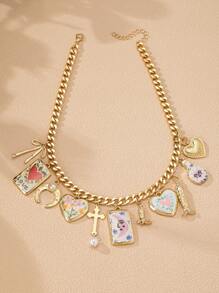 1pc Charm Necklace For Women, Handmade Heart Cross Bow Cowgirl Boots Charms Necklaces, Boho Jewelry (Slight Variations In Details) - Multicolor - View 12