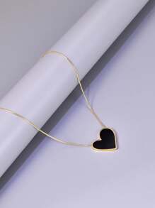 1 件女士金色时尚不锈钢项链配黑色大心形吊坠，适合日常佩戴 - 金色 - 查看 7
