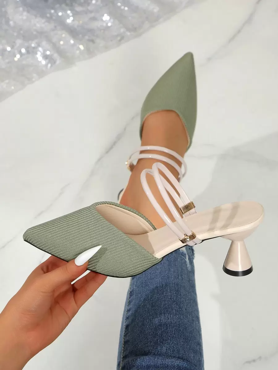 2025 Spring/Summer Women's Casual Elegant Comfortable Exquisite High Heel Shoes, Fashion Gentle Style Elegant High Heel Sandals, Women's Minimalist Daily Versatile Pointed Toe Solid Color Sandals - Green - View 1