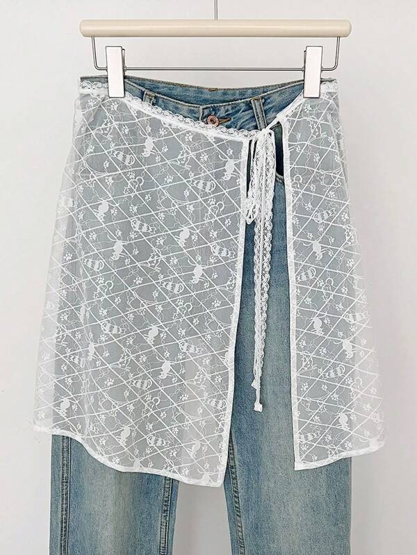 1pc Butt Curtain Women Fold On Skirt, Personalized And Versatile Cover Skirt, Tied Lace Apron