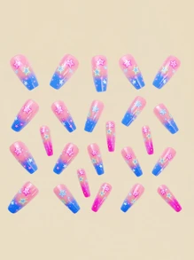 Mid-Length Ballet Style Nail Wraps, Fashionable New Year Design, Popular Spring/Summer Fashion Nail Stickers, Colorful Floral & Butterfly Pattern Detachable 24pcs Nail Art Decals, Summer Nail Stickers