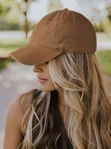 Women's Casual Versatile Solid Color Washed Retro Baseball Cap - Brown - View 5