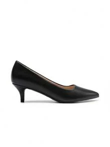 Women's Stiletto Low Heel Pointed Toe Court Pumps Minimalist Elegant Fashion Solid Color Shoes - 黑PU - 查看 4