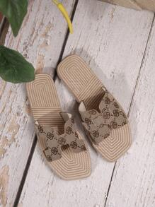 女士复古风格刺绣一脚蹬拖鞋，防滑室内外休闲罗马沙滩凉鞋