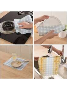 40 piezas de paños de limpieza absorbentes de cuadros azules de 20*20cm de uso múltiple - para uso húmedo y seco, paños de limpieza de cocina de alta absorción, servilletas desechables, adecuados para el hogar y el restaurante - Multicolor - Ver 3