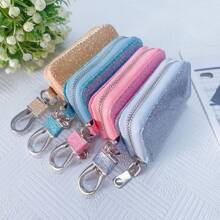 Car Key Bag Uniform Car Key Storage Bag Creative Keychain Blingbling Car Key Protector Secure Zipper Closure Protector Stylish Waist Pocket Car Key Protector Unisex For Women Mini Wallet,1pc Black & Gold PU Leather Car Key Case - Multicolor - View 5