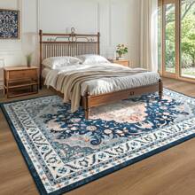 Homore Washable Area Rugs, Large Non-Slip Vintage Rugs For Living Room, Low Pile Floral Distressed Indoor Rugs, Print Carpet Rug For Bedroom Kids Playroom Dining Room Decor - 灰藍色 - 查看 5