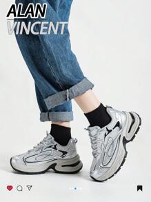 Alan Vincent 2025新款女士银色运动鞋，厚底运动鞋，舒适时尚跑步鞋，休闲运动鞋，女士户外鞋，透气网面鞋面 - 銀色 - 查看 5