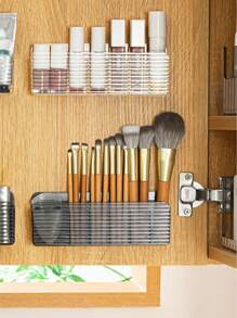 1pc Space Saving Wall Mounted Makeup Organizer - Plastic, Can Hold Lipstick, Brushes And Nail Polish, Portable Design, No Power Required, Makeup Brush Holder