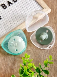 Triangle Soother Holder Storage Box, Portable Baby Pacifier Dust Proof Container (Random Style/Color), Sold 1pc/2pcs/3pcs/4pcs Set, Pacifier Not Included - Clear - View 3