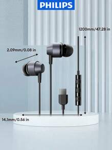 PHILIPS 飞利浦 TAE1120 Type-C 入耳式有线耳机，运动 HIFI 环绕立体声，音乐，游戏，高清麦克风，控制按钮，防缠结，舒适硅胶耳塞，商务有线耳机 - 彩色 - 查看 11