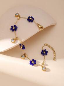 1 Peça Pulseira de Camadas Minimalista e Elegante de Contas de Flor Entrelaçadas em Aço Inoxidável para Mulheres, Adequada para Encontros, Festas e Uso no Escritório
