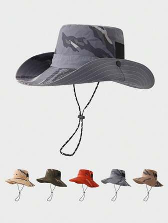 1 件女士宽边迷彩遮阳帽，男女户外钓鱼渔夫帽，徒步旅行露营遮阳牛仔帽