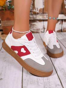 A Pair Of Fashionable And Simple Spring And Summer New Female Youth Sports Shoes, With A Unique Love Pattern Decorative Strap Design, Comfortably Lined Campus Casual Sneakers, Suitable For Outdoor Skateboarding, Daily Commuting - Red - View 5