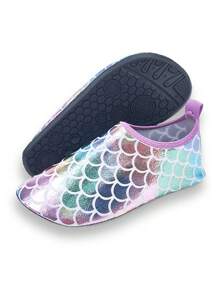 Children's Outdoor Beach Shoes, Girls' Colorful Fish Scale Soft Sole Lightweight Breathable Outdoor Swimming Water Sports Beach Elastic Socks Shoes