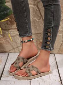 女士时尚户外花卉刺绣防滑编织罗马凉鞋、休闲沙滩和室内拖鞋