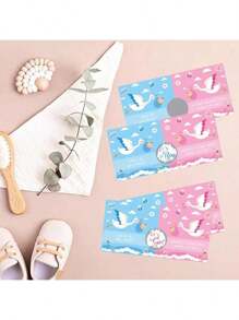 1 Set - 30/60pcs Gender Reveal Scratch Cards, Blue & Pink Crane Design, Gender Reveal Party Game Cards, Tabletop Activity - Multicolor - View 1