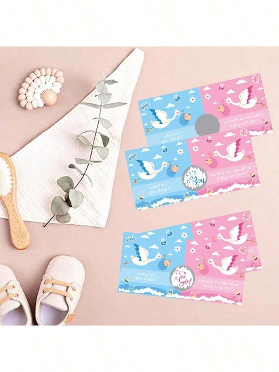 1 Set - 30/60pcs Gender Reveal Scratch Cards, Blue & Pink Crane Design, Gender Reveal Party Game Cards, Tabletop Activity - Multicolor - View 1