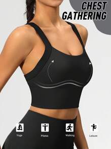 Seamless High-Elasticity And High-Support Sports Bra,Women Underwear Detachable Chest Pad With Cross-Strap Design,Women's Fitness Solid Color Simple Yoga Bra,Women Soft And Comfortable Sports Tops ,Multi-Color Options (Black/Brown/Blue/Hot Pink/Gray/Red)