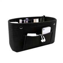 Large Capacity Felt Lined Inner Bag Storage Bag Bag Inserted Into Storage Bag Space Organized With Multiple Compartments Suitable For Makeup Essentials And Small Items Makeup Bag Organization Bag Organizer - Black - View 1