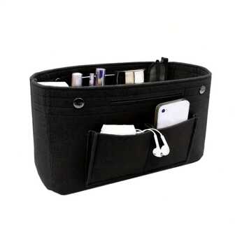 大容量毛毡衬里内袋收纳袋袋子插入储物袋空间有序排列有多个隔层适用于化妆必需品和小物品化妆包整理袋收纳袋