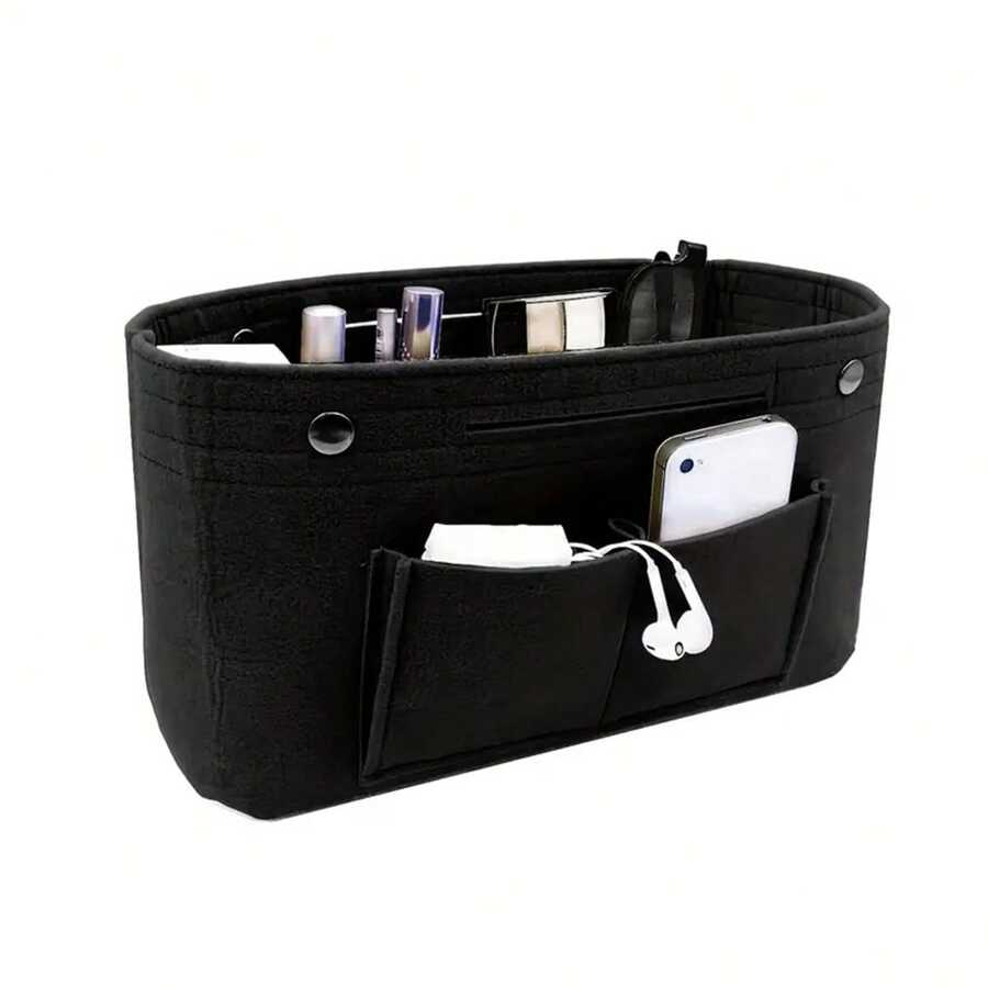 Large Capacity Felt Lined Inner Bag Storage Bag Bag Inserted Into Storage Bag Space Organized With Multiple Compartments Suitable For Makeup Essentials And Small Items Makeup Bag Organization Bag Organizer - Black - View 1