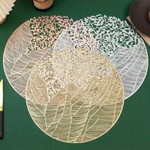Round Vinyl Placemat,3/1 Set Of Gold Leaf Placemat,3/1 Indoor-Outdoor Hollow Metal Plate Non-Slip Suitable For Dinner, Party, Wedding Decoration Center Decoration Gifts Birthday Graduation Birthday Decorations Party Decorations Bachelorette
