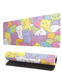 1pcCute Cat Game Mouse Pad, Large Mouse Pad, Large Computer Keyboard Pad, Sewn Edge Mouse Pad, Non-Slip Rubber Mouse Pad