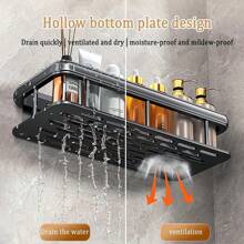 1pc Shower Rack, Adhesive Shower Rack With Hook, No Need For Drilling, Wall Mounted Rust Proof High-End Storage Bathroom, Kitchen, Storage Rack,Racks For Storage,Shelf,Black Home Bathroom Decor Fall Decor Back To School