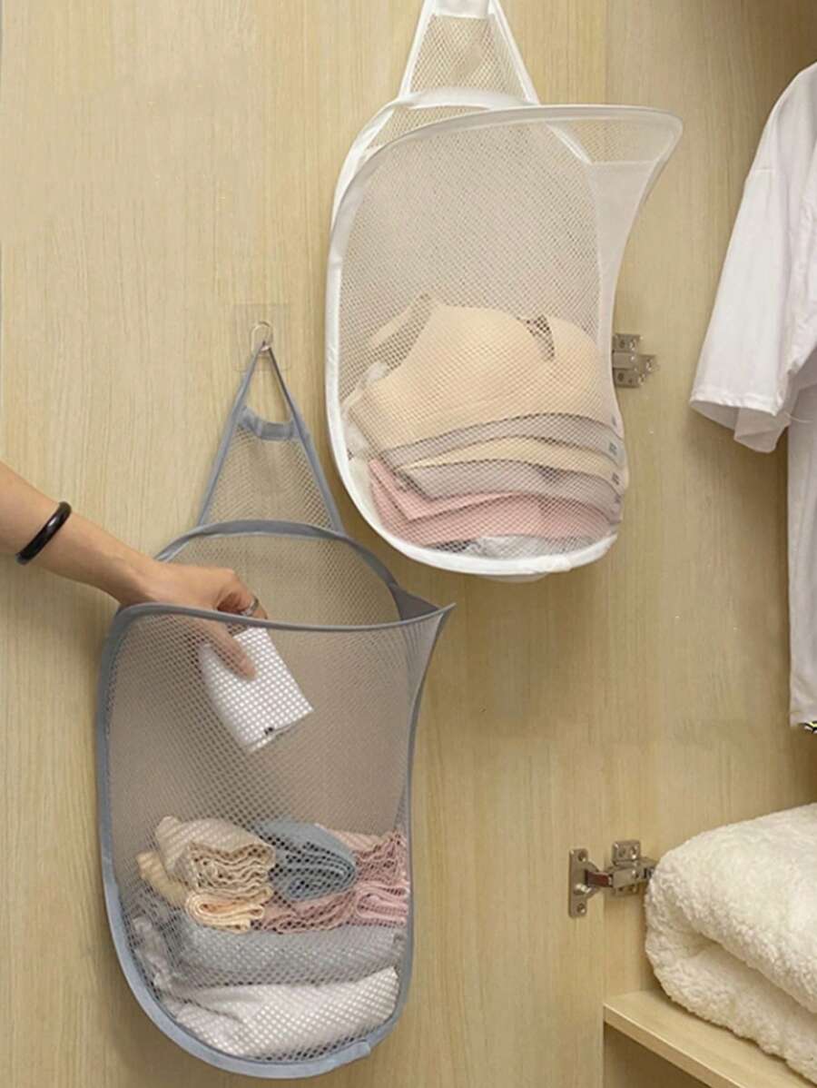 1pc/Set Foldable Wardrobe Hanging Underwear Storage Bag, Collapsible Storage Basket, Space-Saving Retractable Wall-Mounted Storage Basket For Bathroom Accessories, Underwear, Laundry, And Miscellaneous Items, Random Mesh Bag Included