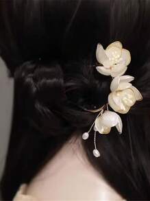 1 Stück eleganter chinesischer Stil Vintage weiße Magnolie Haarspange, elegantes hochwertiges orientalisches Feng-Shui-Haarzubehör Valentinstag - Chinesische Haarnadel - Übersicht 2