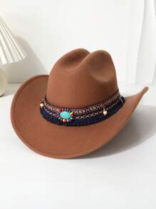 1pc Women's Retro Decorative Belt Wool Felt Hat, Unisex Fashion Casual Minimalist Western Cowboy Hat, Suitable For Daily Outfits, Outdoor, Travel, Photography, All Season, Autumn/Spring - Top Hat - View 4
