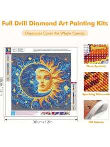 Kit de pintura de arte de diamantes con sol y luna, kit de pintura de diamantes completa redonda, kit de arte de diamantes 5D DIY para regalo y decoración de paredes del hogar